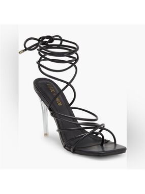 Chase + Chloe Black Lace-Up Strappy Stiletto with Clear Heel